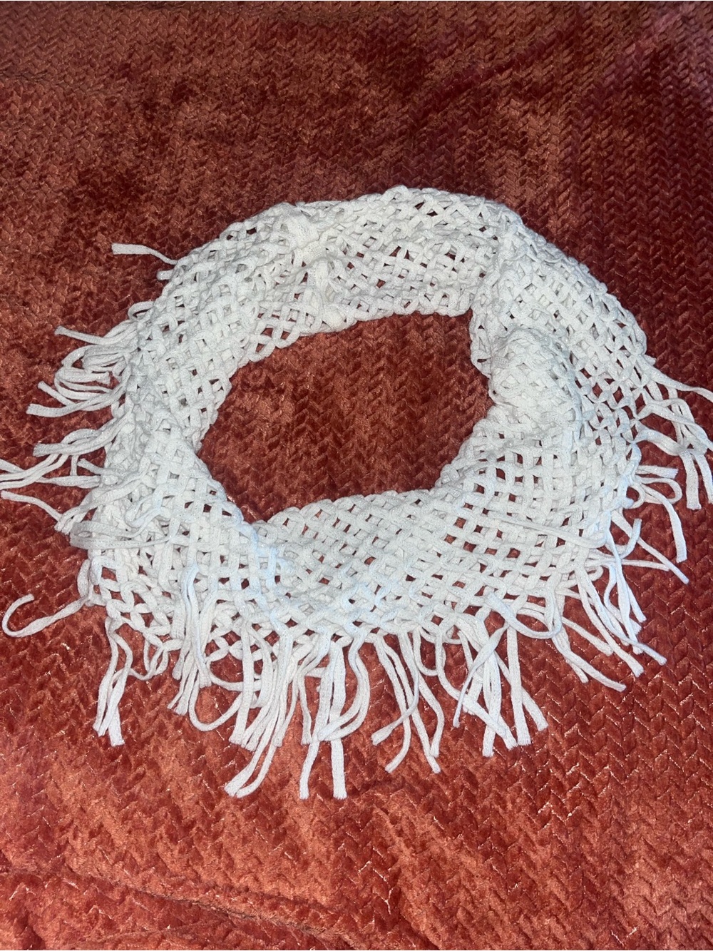 White sparkle Crochet Fringe Infinity Scarf - Women Accessories